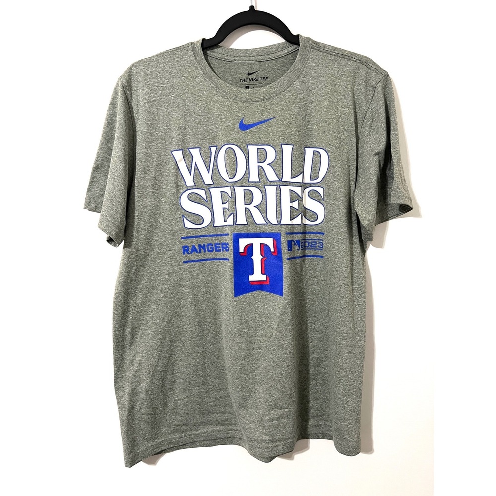 NIKE Gray Texas Rangers 2023 World Series T-Shirt Excellent MLB Baseball Large L